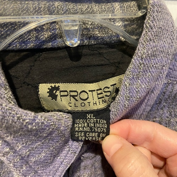 Vintage 90s Plaid Button Up Shirt Mens Large Protest Purple Grunge Nirvana - Picture 2 of 14